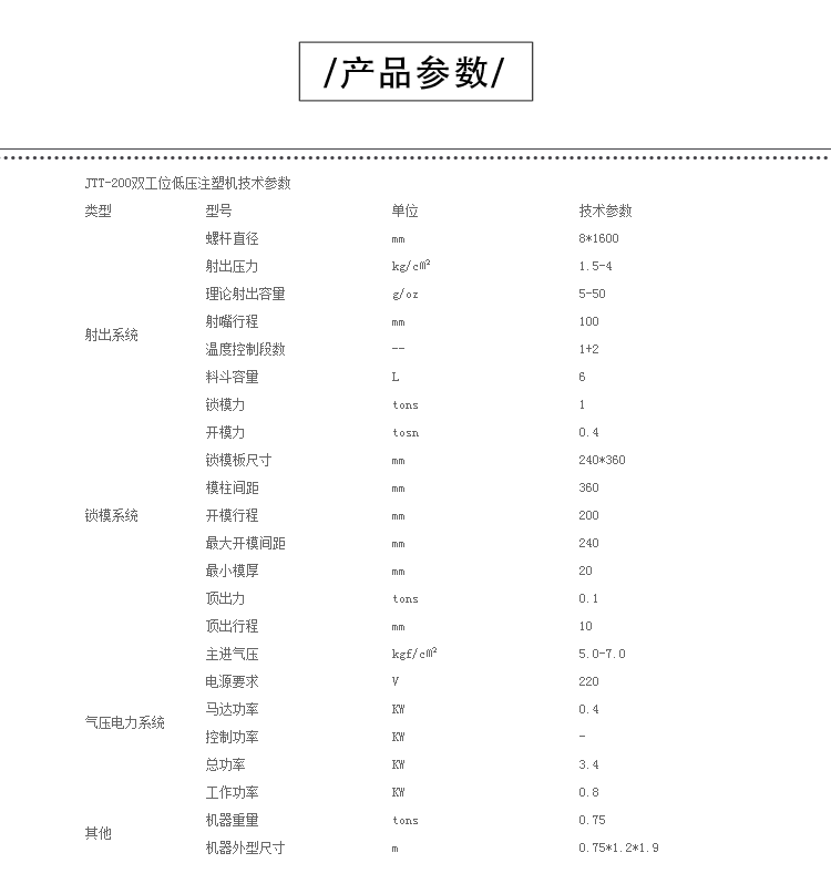 JTT-200低压机产品参数